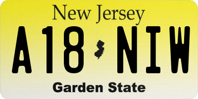 NJ license plate A18NIW