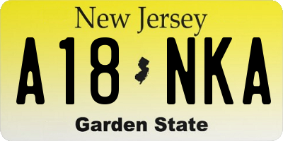 NJ license plate A18NKA
