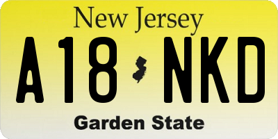 NJ license plate A18NKD