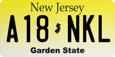 NJ license plate A18NKL