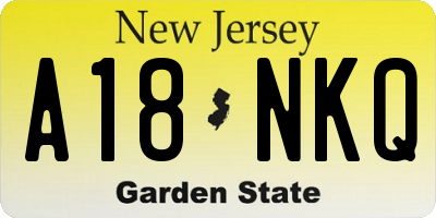 NJ license plate A18NKQ