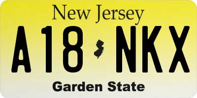 NJ license plate A18NKX