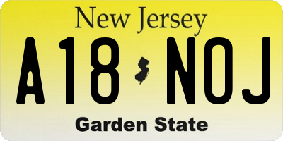 NJ license plate A18NOJ