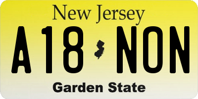 NJ license plate A18NON