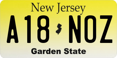 NJ license plate A18NOZ