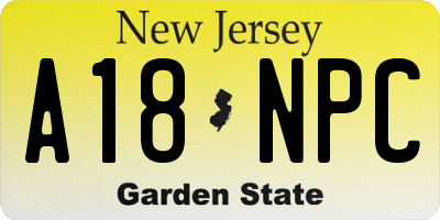 NJ license plate A18NPC