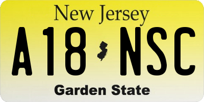 NJ license plate A18NSC