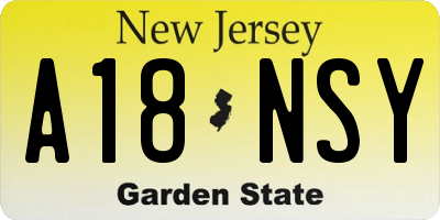 NJ license plate A18NSY