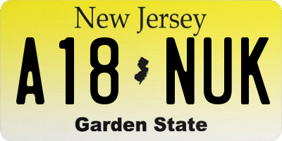 NJ license plate A18NUK