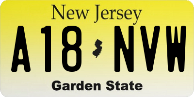 NJ license plate A18NVW