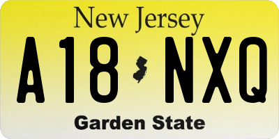 NJ license plate A18NXQ