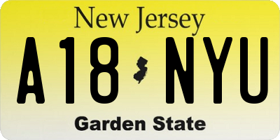 NJ license plate A18NYU