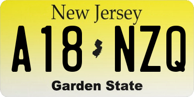 NJ license plate A18NZQ