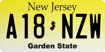 NJ license plate A18NZW