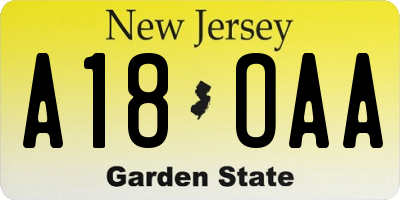 NJ license plate A18OAA