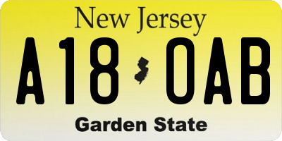 NJ license plate A18OAB