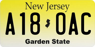 NJ license plate A18OAC