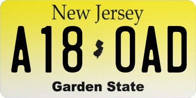 NJ license plate A18OAD