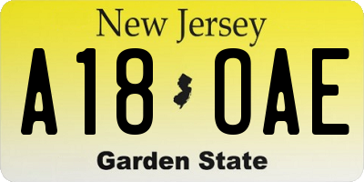 NJ license plate A18OAE