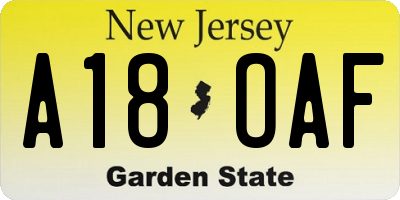 NJ license plate A18OAF