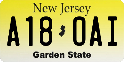 NJ license plate A18OAI