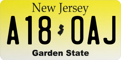 NJ license plate A18OAJ