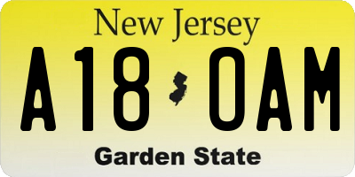 NJ license plate A18OAM