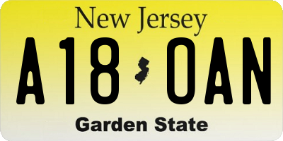 NJ license plate A18OAN