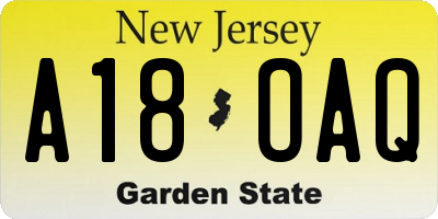 NJ license plate A18OAQ