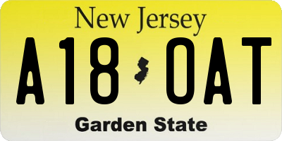 NJ license plate A18OAT