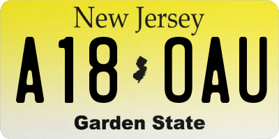 NJ license plate A18OAU