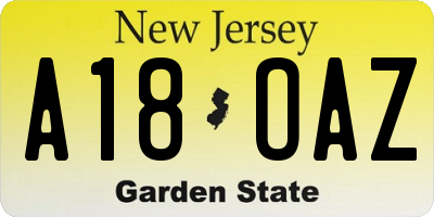 NJ license plate A18OAZ