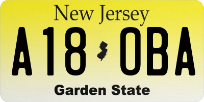 NJ license plate A18OBA