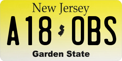 NJ license plate A18OBS