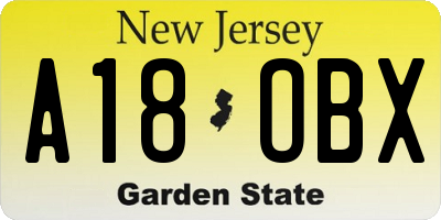 NJ license plate A18OBX