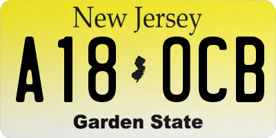 NJ license plate A18OCB