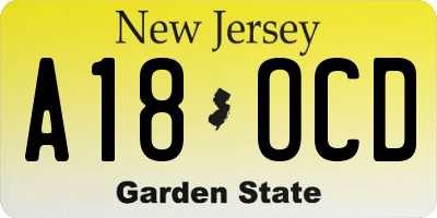 NJ license plate A18OCD