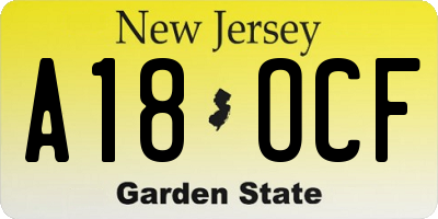 NJ license plate A18OCF