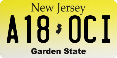 NJ license plate A18OCI