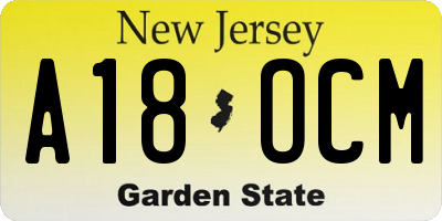 NJ license plate A18OCM