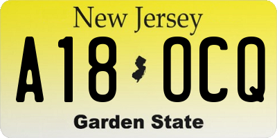 NJ license plate A18OCQ