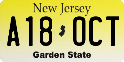 NJ license plate A18OCT