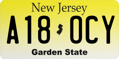 NJ license plate A18OCY