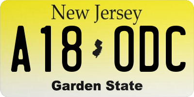 NJ license plate A18ODC