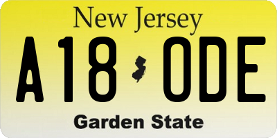 NJ license plate A18ODE