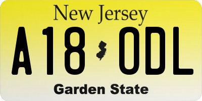 NJ license plate A18ODL
