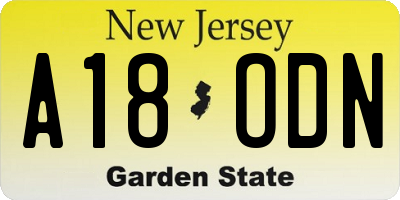 NJ license plate A18ODN