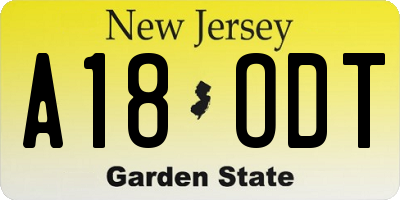 NJ license plate A18ODT