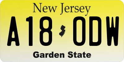 NJ license plate A18ODW