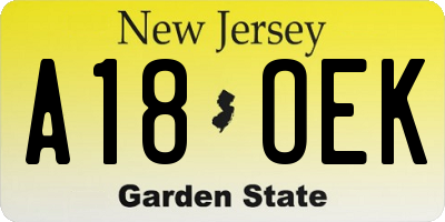 NJ license plate A18OEK